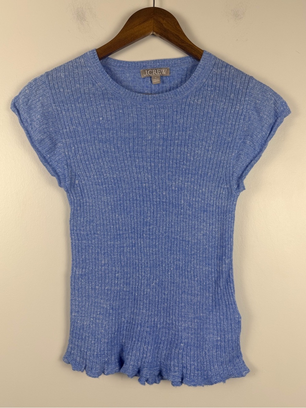 J. Crew blue Cap-sleeve crewneck sweater T-shirt in merino-linen blend size S
